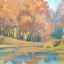 Картина маслом на фанере "Осенний пейзаж", размер полотна 46х30 см. Картинка 6